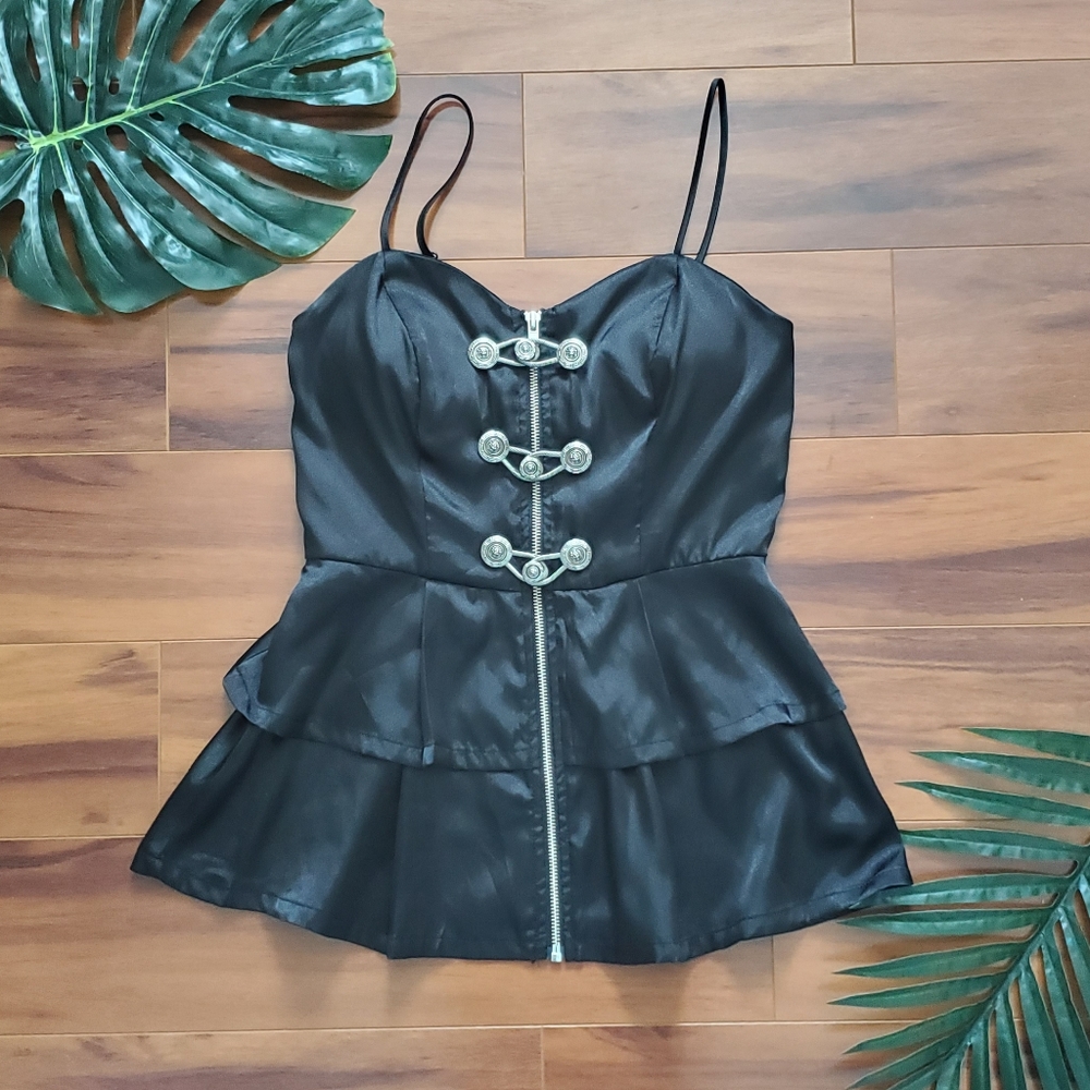 Zippered Corset-Style Peplum Tank